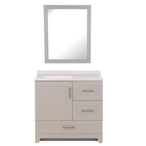 Dorston 36 in. W x 19 in. D x 37 in. H Single Sink Bath Vanity in Gray with Polar Gray Cultured Marble Top and Mirror