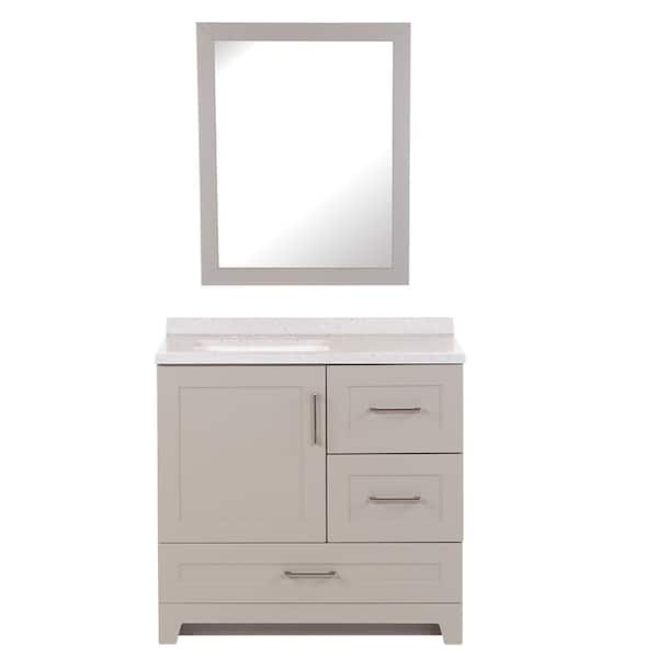 Home Decorators Collection Dorston 36 in. W x 19 in. D x 37 in. H Single Sink Bath Vanity in Gray with Polar Gray Cultured Marble Top and Mirror