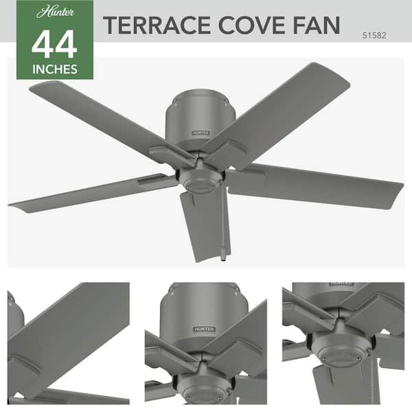 Hunter - Terrace Cove 44 in. Indoor/Outdoor Matte Silver Ceiling Fan For Patios or Bedrooms