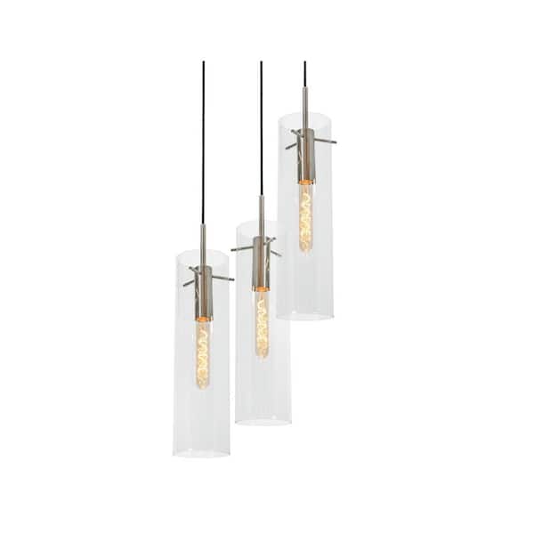 AFX Vista 60-Watt 3-Light Pendant Light Satin Nickel with Clear Glass Shade