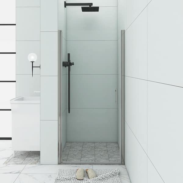 Unbranded 31 in. W x 72 in. H Pivot Semi-Frameless Shower Door in Chrome with Clear Tempered Glass