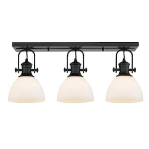Hines 7 in. Black with Opal Glass 3-Light Semi-Flush Mount