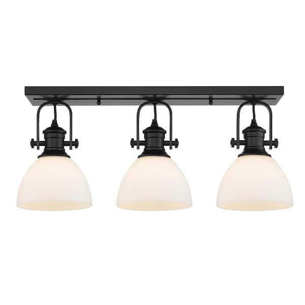 Golden Lighting Hines 7 in. Black with Opal Glass 3-Light Semi-Flush Mount