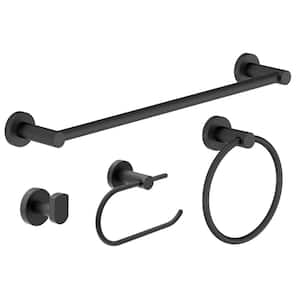 Dia 4-Piece Bath Hardware Set with Toilet Paper Holder, Towel Ring, Robe Hook and 18 in. Towel Bar in Matte Black