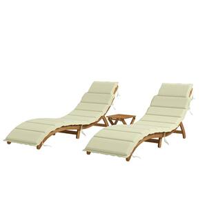 3-Piece Wood Outdoor Chaise Lounge Set with Beige Cushions and Table