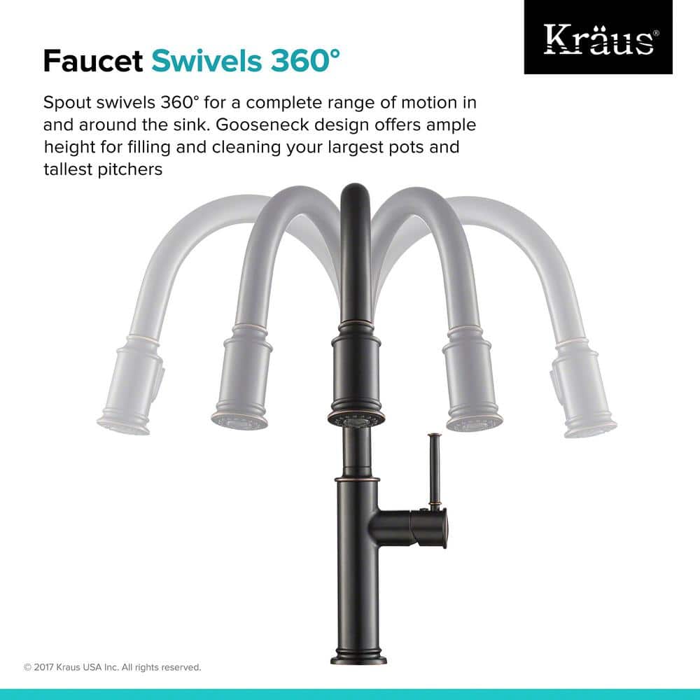 Elegant Bronze 17" Modern Pull-Out Spray Kitchen Faucet