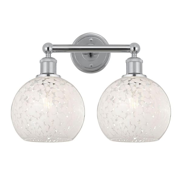 White Mouchette 17 in. 2-Light Polished Chrome Vanity Light with Glass Shade