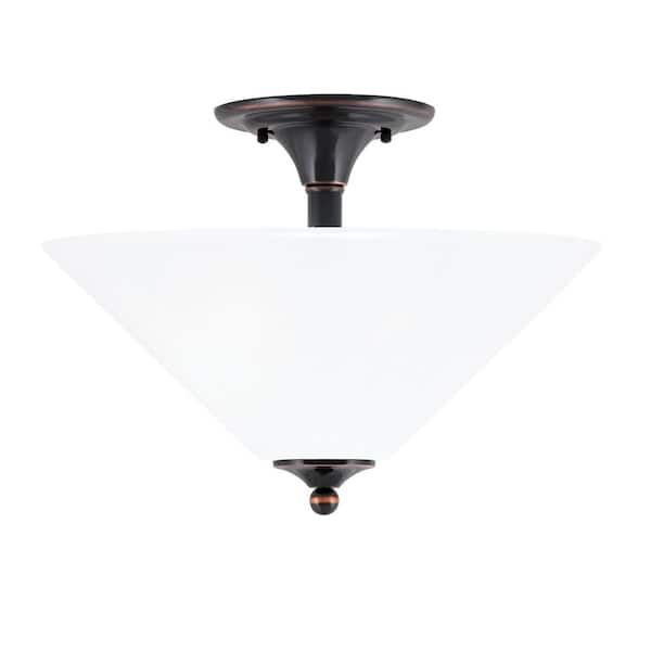 Unbranded Bristol 16 in. 2-Light Black Copper Transitional Semi-Flush Mount with 16 in. White Marble Glass Shade, No Bulbs Inclued