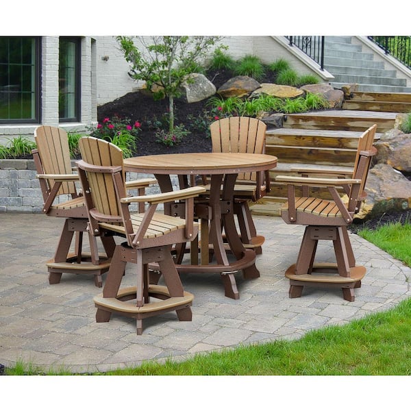 Adirondack Series Tudor Brown 5 Piece Poly Resin Round Counter Height Outdoor Dining Set
