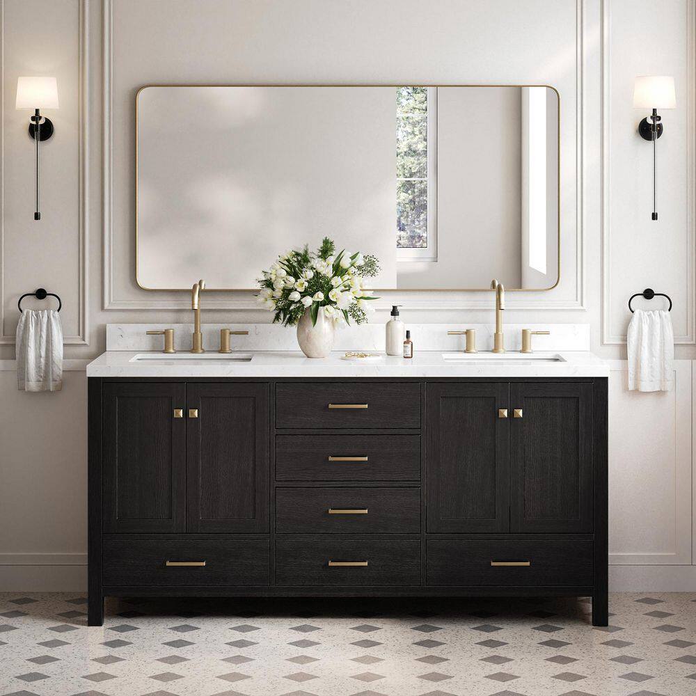 Cambridge 72 in. Double Sink Freestanding Bathroom Vanity in Black Oak with Carrara White Quartz Top price history on PriceWatchPro