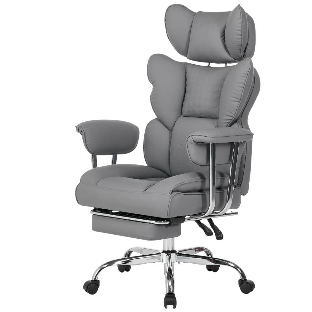 Large Ergonomic PU Leather Seat High Back Heavy Duty Reclining Office Executive Chair in Gray with Fixed Arm & Footrest price history on PriceWatchPro