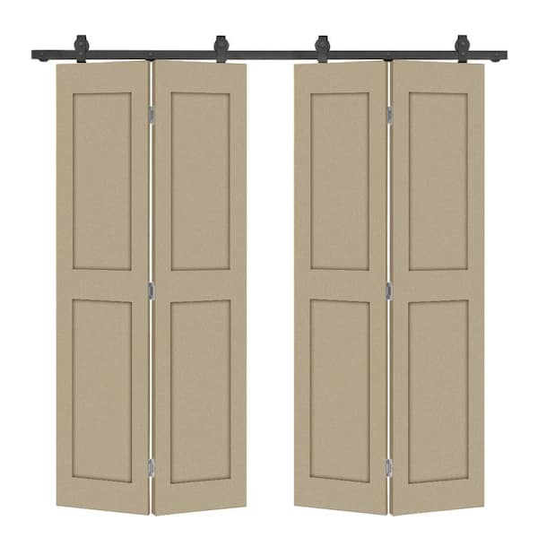 CALHOME 60 in. x 84 in. 2 Panel Shaker Hollow Core Unfinished Composite Double Bi-fold Door with Barn Door Hardware Kit