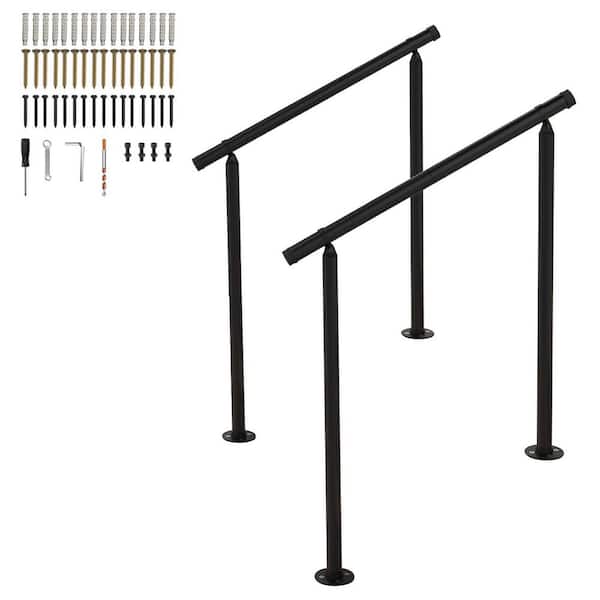 Afoxsos 2 Pack Wrought Iron Handrails for Outdoor Steps Adjustable Metal Stair Railing Black w Installation Kit for 2-3 Steps