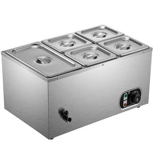 Commercial Food Warmer 5-Pan Stainless Steel Bain Marie 13.7 qt. Capacity 1500W Steam Table 15cm/6in. Deep Electric