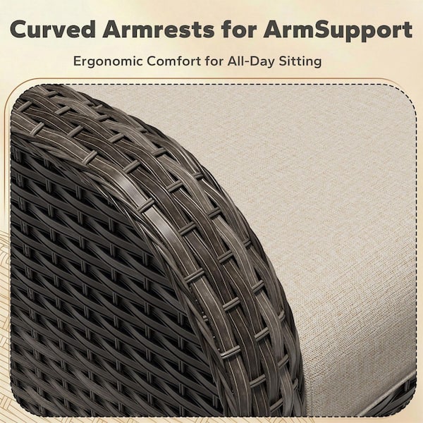 Brown Wicker Outdoor Patio Loveseat 2-Seat Sofa Couch with Beige Cushions