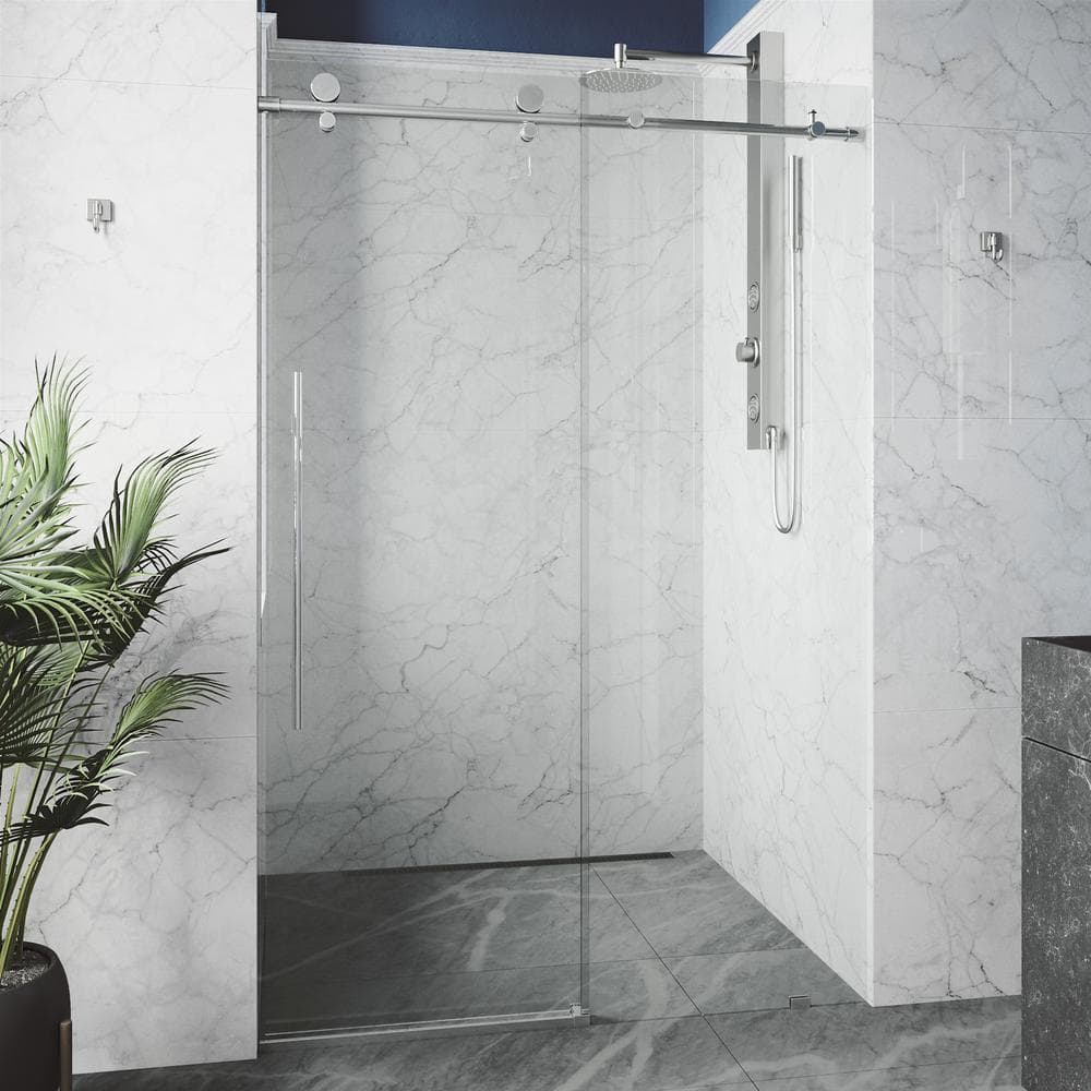 Elan E-Class Frameless Chrome Sliding Shower Door with Clear Glass