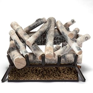24 in. Birch Wood Vented Natural Gas Fireplace Log Set With Remote Control Kit, 55,000 BTU