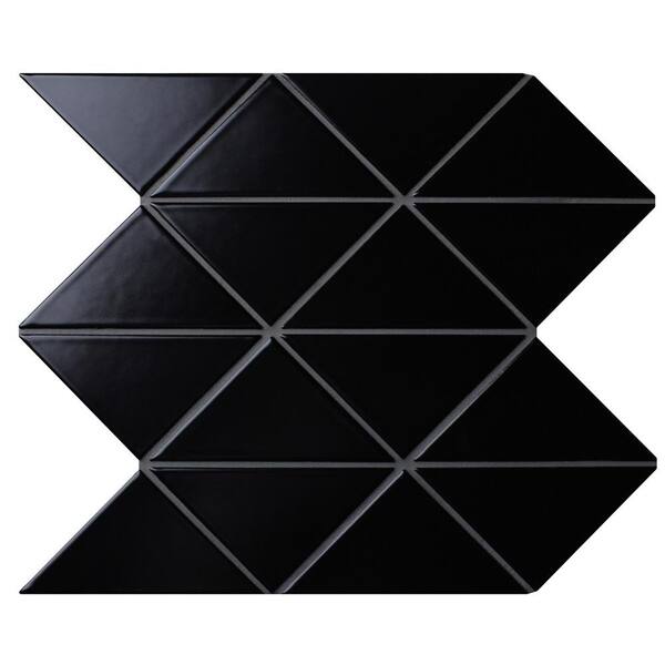 Merola Tile Tre Super Jag Matte Black 10-1/4 in. x 10-1/4 in. x 6 mm Porcelain Mosaic Tile (7.48 sq. ft. / case)
