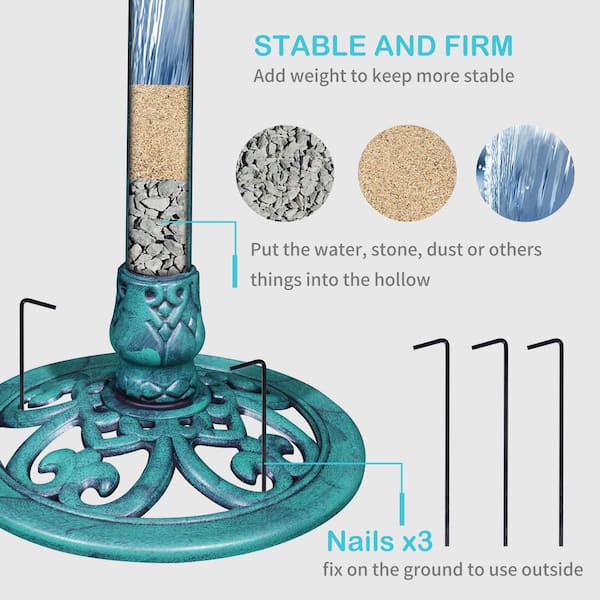 28 in. Green Polyresin Outdoor Garden Bird Bath, Weather Resistant, Lightweight, Antique Bird Feeder