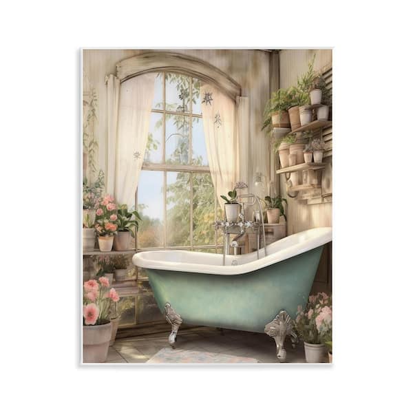 Bathroom with Floral Filled Shelves by Lettered and Lined Unframed Animal Graphic Art Print 14 in. x 11 in.