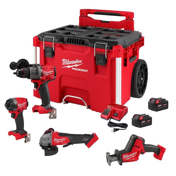 M18 FUEL 18V Lithium-Ion Brushless Cordless Combo Kit w/ (2) 5.0 Ah Battery, Charger, & PACKOUT Tool Box (4-Tool)