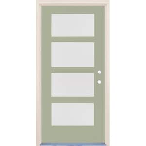 36 in. x 80 in. Left-Hand/Inswing 4 Lite Satin Etch Glass Cypress Painted Fiberglass Prehung Front Door w/4-9/16" Frame
