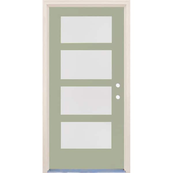 Builders Choice 36 in. x 80 in. Left-Hand/Inswing 4 Lite Satin Etch Glass Cypress Painted Fiberglass Prehung Front Door w/6-9/16" Frame