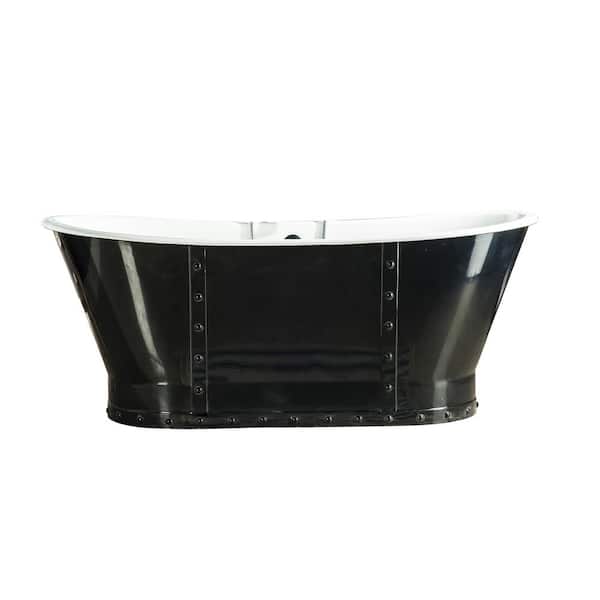 Barclay Products Fernando 67 in. Cast Iron Flatbottom Non-Whirlpool Bathtub with Matted Black Skirt and No Faucet Holes