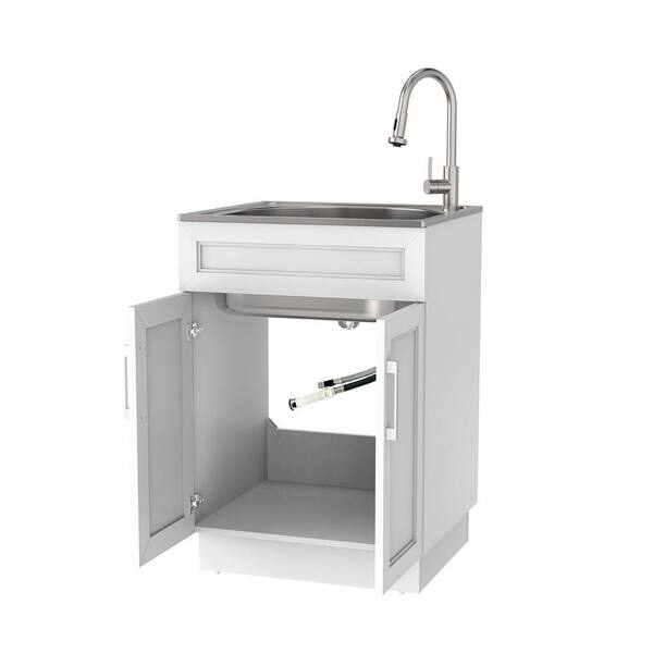 Glacier Bay All-in 1-Stainless Steel 24.1 in. x 21.3 in. Particle Board  Drop-In Laundry Sink with Faucet and White Storage Cabinet LT2421A1 - The  Home Depot