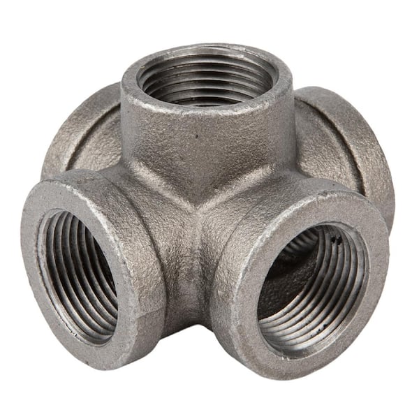 STZ 1 in. 5-Way Black Iron Cross with Side Outlet Fitting