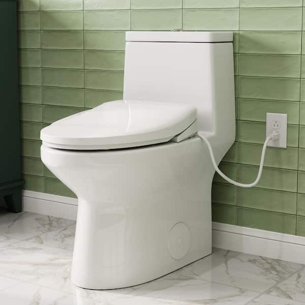 1-Piece 10 in. Rough-In Elongated Toilet Dual Flush 1.1/1.6 GPF in White with Electric Smart Bidet Seat, Warm Air Dryer