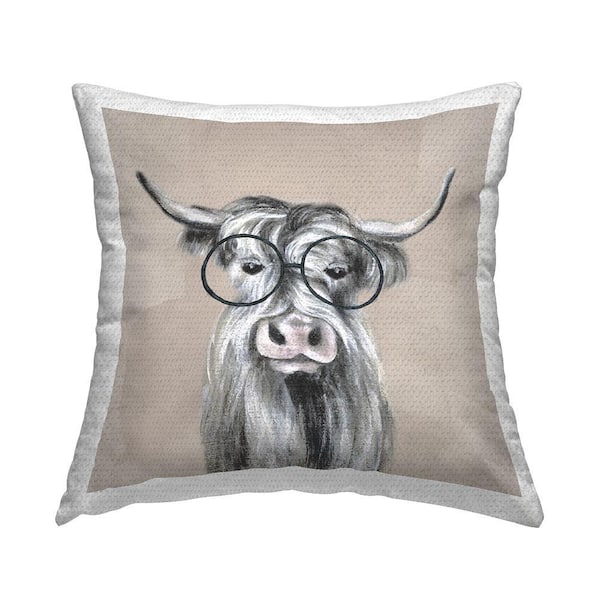 Farm Animal Cattle Glasses Beige Square Outdoor Throw Pillow