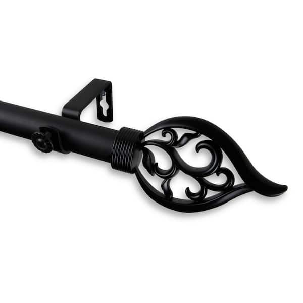 Rod Desyne Flora 160 in. - 240 in. Adjustable 1 in. Dia Single Curtain Rod in Black