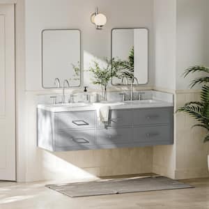 Hutton 60.25 in. W x 22 in. D x 19.6 in. H Double Sink Freestanding Bath Vanity in Grey with Carrara White Quartz Top