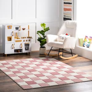 Aubrey Checkered Kids Pink 5 ft. x 8 ft. Mid-Century Modern Area Rug