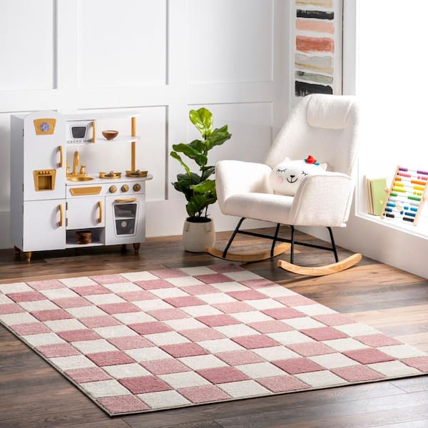 Aubrey Checkered Kids Pink 5 ft. x 8 ft. Mid-Century Modern Area Rug