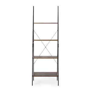 Bremen 71.5 in. Rustic and Black 4-Shelf Ladder Bookcase