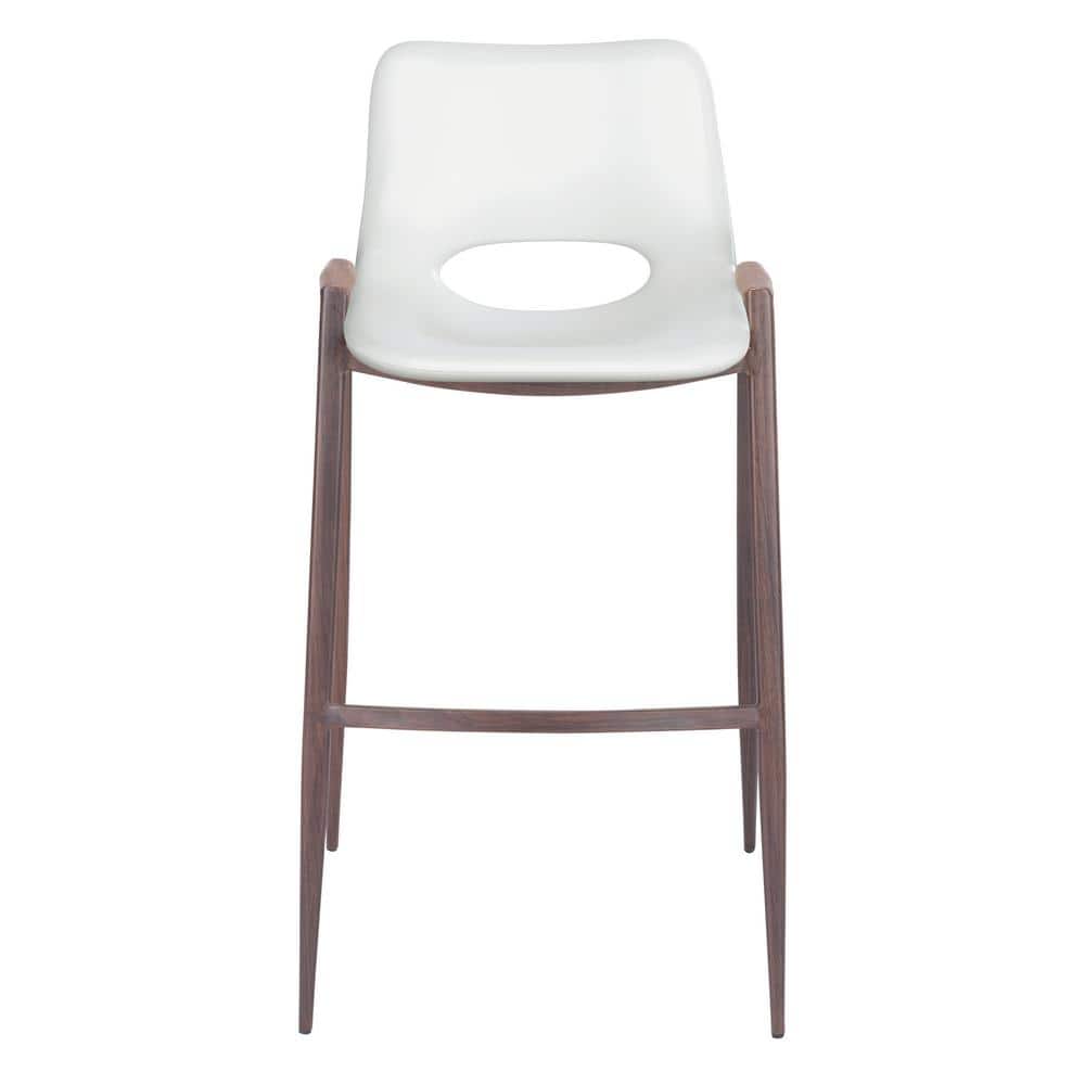 Modern White and Walnut Steel Bar Stool Set of 2