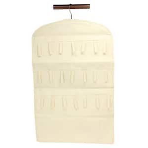 32 in. H White Canvas and Poly Front Canvas Hanging Jewelry Organizer