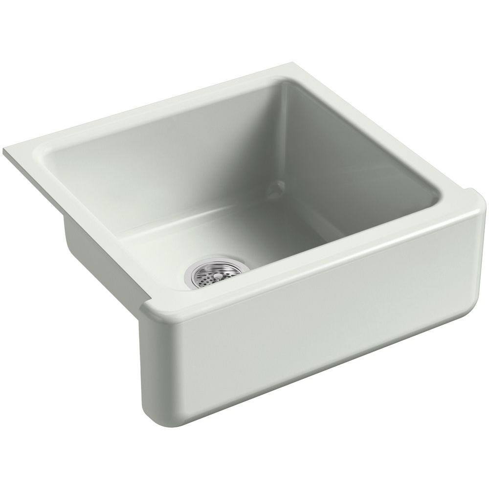 KOHLER Whitehaven Farmhouse ApronFront Cast Iron 24 in. Single Basin Kitchen Sink in Sea Salt K