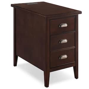 Laurent 16 in. W x 24 in. H Chocolate Cherry End/Side Table Cabinet with 1-Drawer 1-Door and 2-Plug AC/USB Outlet