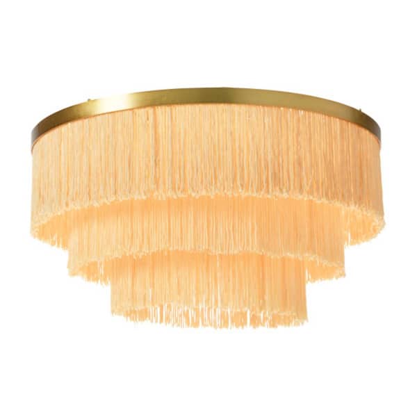 Storied Home 13 3/4 in. 2-Light Sleek Gold Flush Mount with Fringe Shade in Cream