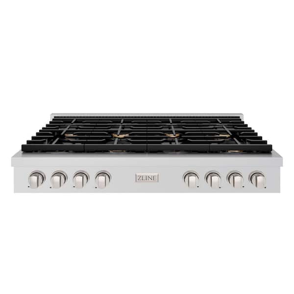 ZLINE Kitchen and Bath Paramount 48 in. 8-Burner Porcelain Cooktop with Brass Burners in Stainless Steel