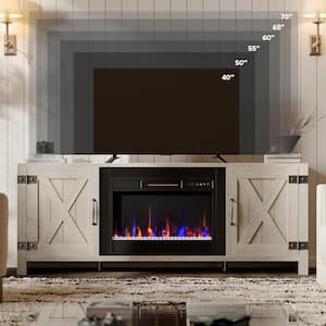 Farmhouse 63 in. Fireplace TV Stand for TVs Up to 70 in. Entertainment Center Electric Heater, Remote Control in White