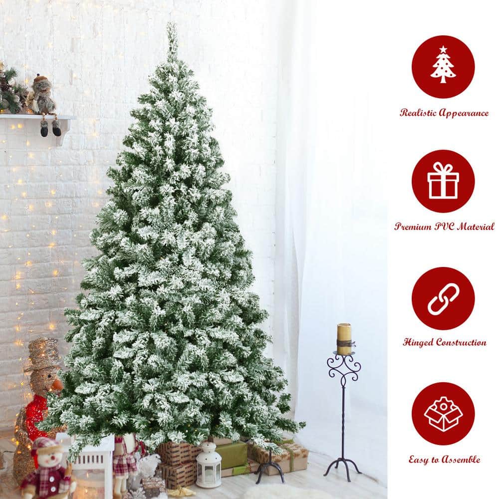 6FT Snow Flocked Pine Artificial Christmas Tree with Metal Stand