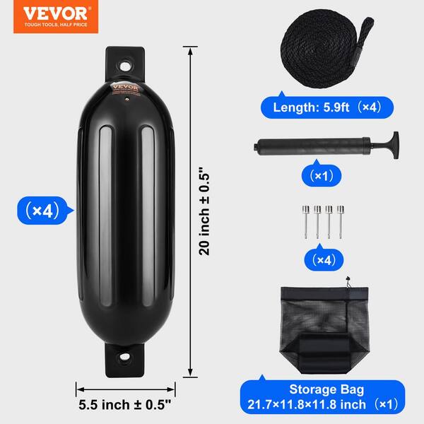 thumbnail image 2 of 4-Pack Inflatable Ribbed Boat Fenders - 5.5 X 20 Inch Black Bumpers For Docking 2 of 6