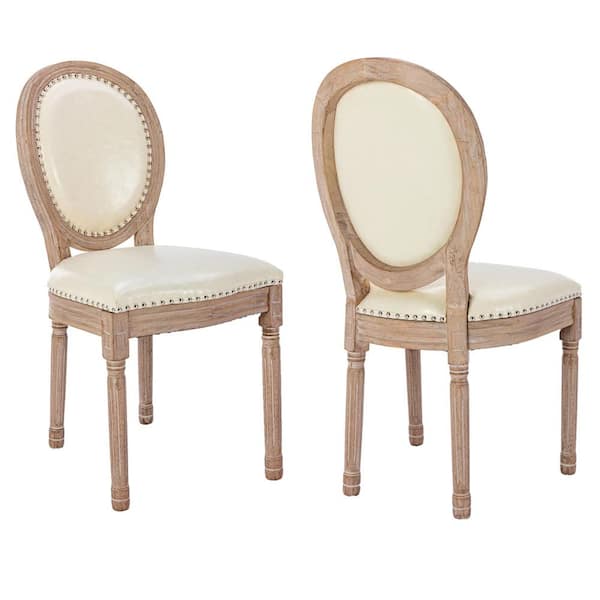 YOFE Beige Wood Upholstered Dining Chair with rubber legs PU leather (Set of 2)