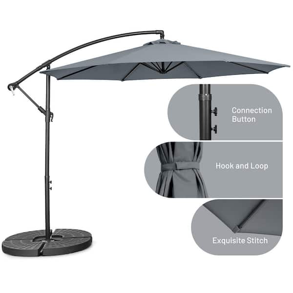Costway 10 ft. Offset Patio Umbrella Market in Grey