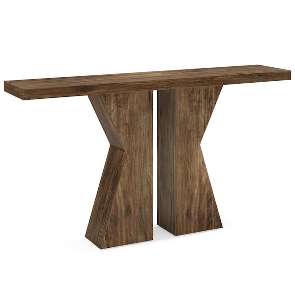 BYBLIGHT Turrella 55 in. Rustic Brown Console Tables, Rectangle Wooden Console Tables with Wooden Frame for Living Room