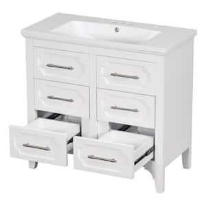 36 in. W x 18 in. D x 34 in. H Single Sink Freestanding Bath Vanity in White with White Resin Top